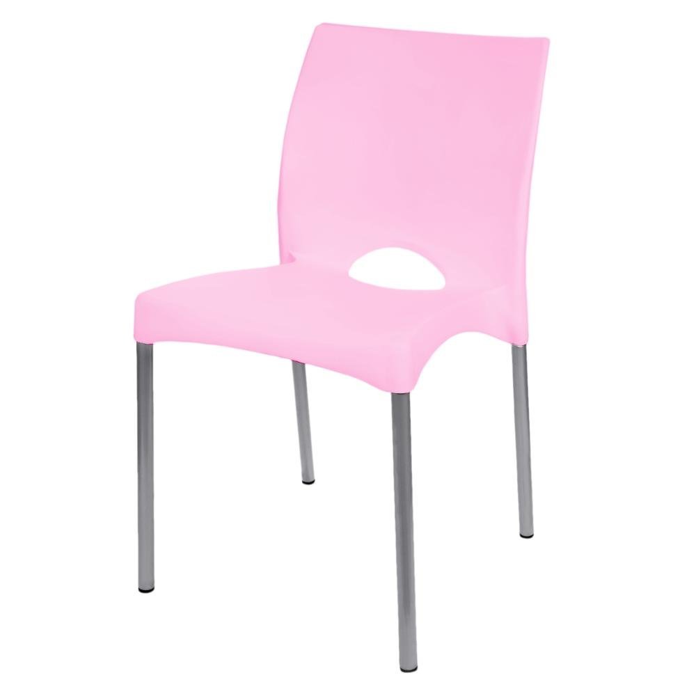 Cadeira Rosa de Plástico Pés Alumínio Boston Sala Jantar