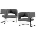 Ver imagem 1 de Kit 02 Poltronas Decorativas Scarlett D02 Base de Aço Preto Linho Cinza Escuro C-416 - Lyam Decor
