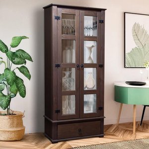 Cristaleira Rústica Madeira Maciça com 2 Portas de Vidro Imbuia