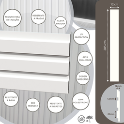 Kit 7 Barras Painel Ripado de Poliestireno Branco (285cm X 12cm) - 2