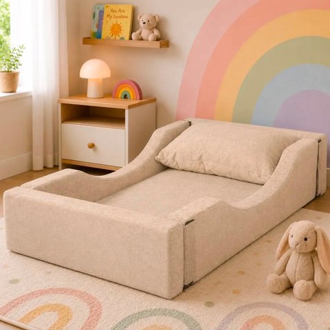 Cama Montessoriana Infantil em Espuma com Colchão Bouclé:Bege
