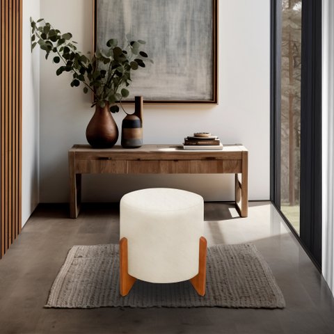 Banqueta Puff Thor Luxo Madeira Maciça:bege