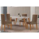 Ver imagem 1 de Conjunto: Mesa Sala Jantar Havana Canto Curvo 120cm + 4 Cadeiras Dakota Naturale/off White - Suede