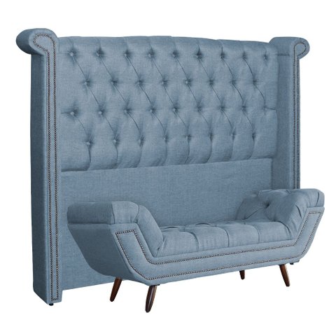 Conjunto Sienna Cabeceira e Recamier King 195 cm Linho Azul
