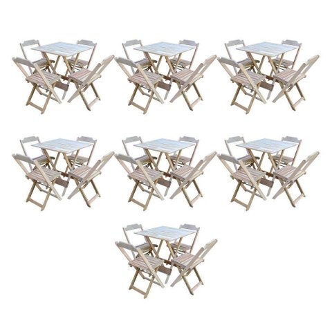 Kit 7 Conjuntos De Mesa Dobravel Com 4 Cadeiras De Madeira 70X70 Para Restaurante E Bar - Sem Pintur