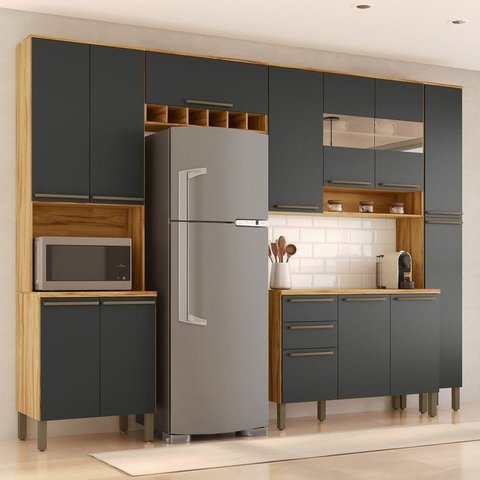 Cozinha Modulada Compacta 5 Peças 13 Portas MDF 300cm Itália Espresso Móveis