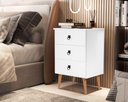 Ver imagem 2 de Mesa de Cabeceira Mad 3 Gavetas Estilo Retrô com Pés em Madeira Cor Branco Jm