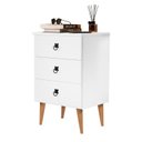 Ver imagem 1 de Mesa de Cabeceira Mad 3 Gavetas Estilo Retrô com Pés em Madeira Cor Branco Jm