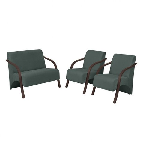 Conjunto Poltronas Vênus Braço Madeira Verde