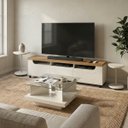 Ver imagem 1 de Sala de Estar Mercury Rack Tv 75'' Mesa Centro 2 Mesas Apoio Pinho / Off White