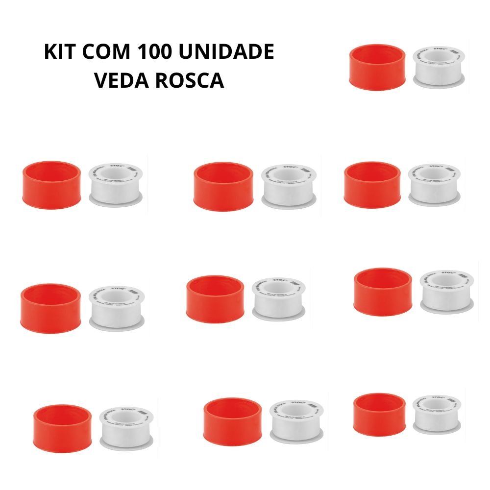 Kit 100 Fitas Vedarosca 18mmx10m Alta Qualidade Branco Liso - 2