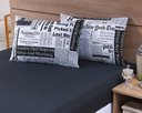 Ver imagem 2 de Jogo Lençol 4 Peças Cama Viúva 2,03mx1,20mx35cm 100% Algodão 180 Fios Ponto Palito Jornal Preto