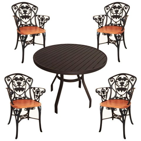 4 Cadeiras e Mesa Tampo Ripado Aluminio para Cozinha Jantar Piscina Jardim Marrom