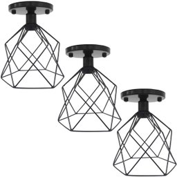 3 Lustres Teto Plafon Industrial Aramado Cálice Retrô Luminária Sobrepor Vintage Preto Agp - 1