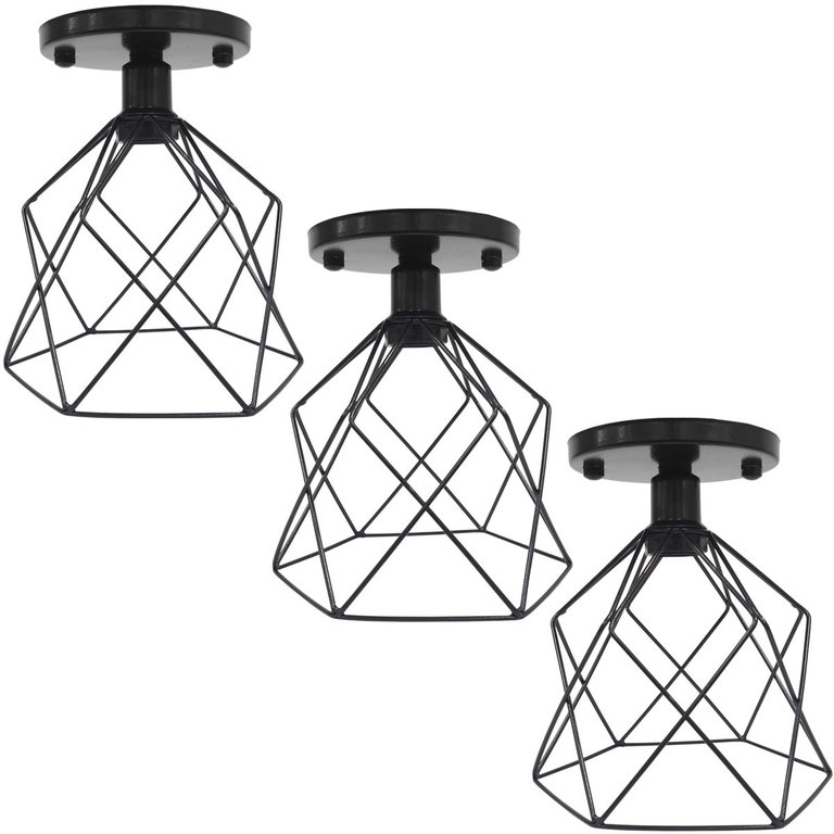3 Lustres Teto Plafon Industrial Aramado Cálice Retrô Luminária Sobrepor Vintage Preto Agp 3 Lustres Teto Plafon Industrial Aramado Cálice Retrô Luminária Sobrepor Vintage Preto Agp