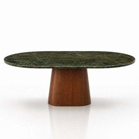 Mesa de Jantar Oblongo 137x90 cm Tampo Mármore Vitória Régia Base Nogueira