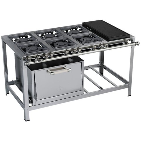 Fogão Industrial Stori Premium 6 Bocas 30x30 Forno com Chapa M23 Aço Inox 430 Metalmaq