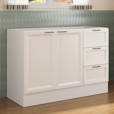 Balcão 2 Portas 3 Gavetas 120cm sem Tampo Soho CabeCasa MadeiraOriginals Branco