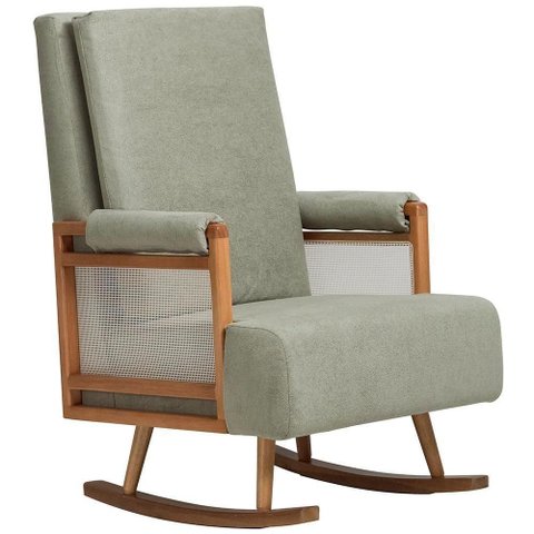 Poltrona de Amamentação com Balanço Base Milka Líria D02 Bouclê Verde Oliva C-199 - Lyam Decor