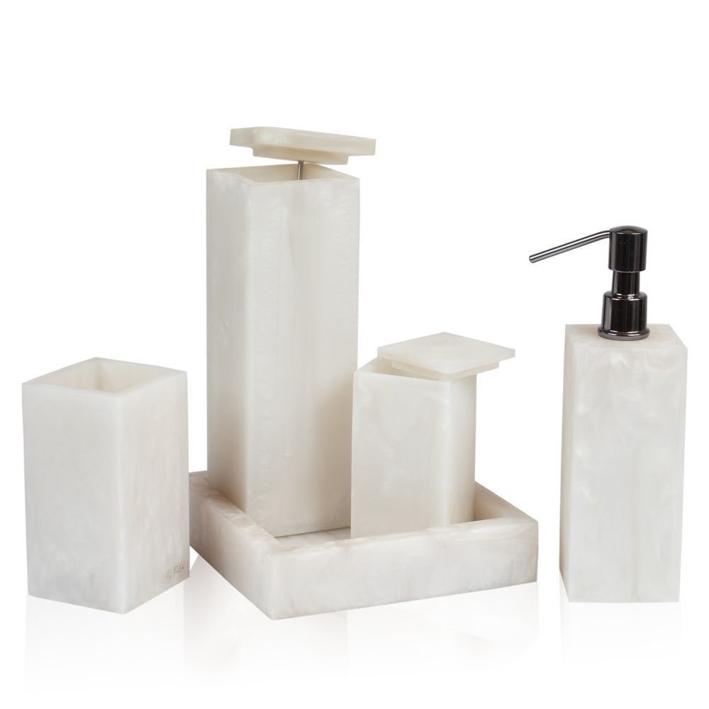 Conjunto Banheiro 5 Pçs Resina Madrepérola Fosco