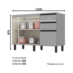 Balcão Henn 2 Portas 120cm Belize C508 Cinza - 2