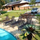 Ver imagem 3 de Kit Móveis Piscina Mesa 1,40m Giratória, 6 Cadeiras e 2 Espreguiçadeiras Tela e Alumínio - Marrom