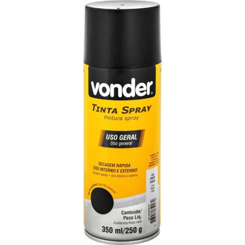 Tinta Spray Acrílica Preto Fosco 350ml/250g Vonder