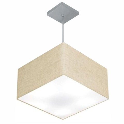 Lustre Pendente Quadrado Md-4020 Cúpula em Tecido 21/35x35cm Rustico Bege - Bivolt
