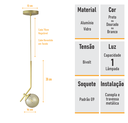 Ver imagem 4 de Lustre Pendente On Ly - Dourado com Globo de Vidro Âmbar - 4127-14-am
