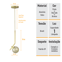 Ver imagem 4 de Lustre Pendente On Ly - Dourado com Globo de Vidro Âmbar - 4127-14-am