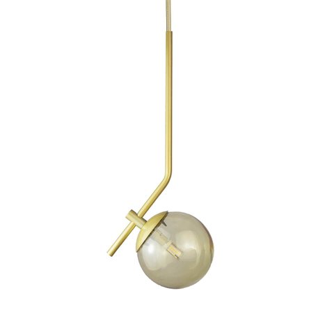 Lustre Pendente On Ly - Dourado com Globo de Vidro Âmbar - 4127-14-am