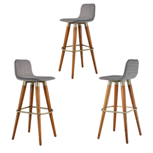 Kit 3 Banquetas Altas Línea Linho e Carvalho Assento Cinza