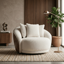 Ver imagem 2 de Poltrona Giratória Veneza 122cm Tecido Bouclé Premium e Corino Design Curvo Moderno Sala Estar Quart