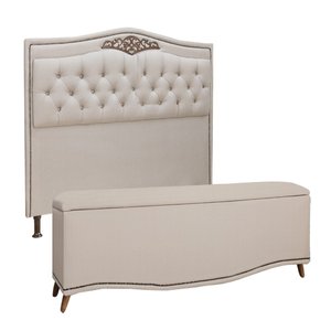 Conjunto Cabeceira/Calçadeira Holanda 1,60 cm Linho Capuccino - Star Confort conjunto holanda calçad