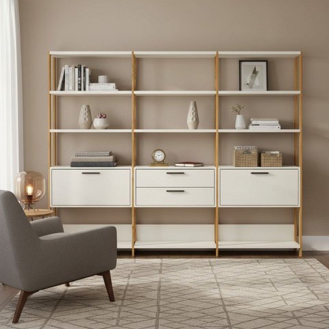 Kit com 3 Estantes Multiuso 2,15m Prateleiras Porta Gavetas 100% MDF Móvel na Caixa