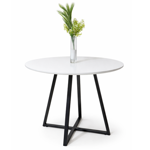 Mesa de Jantar Redonda Lais 110cm Branca com Pés em Ferro Preto