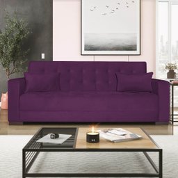 Sofá Cama 3 Lugares Jobim Suede - Doce Sonho Móveis SOFÁ CAMA SOFÁ 3 LUGARES Roxo - 1