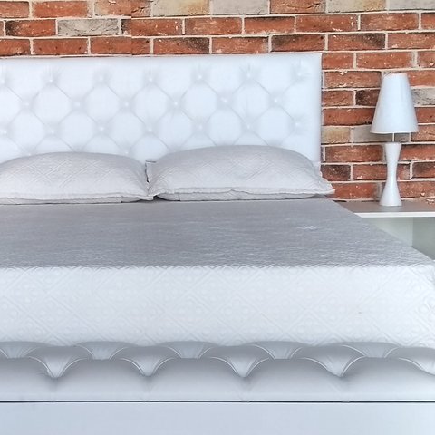 Kit Cabeceira e Recamier Luna Capitonê Baú Solteiro Cama Box Branco Rbl