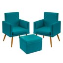 Ver imagem 1 de Kit 2 Poltronas Nina Rodapé e Puff Quasar Suede Azul Turquesa Aradecor
