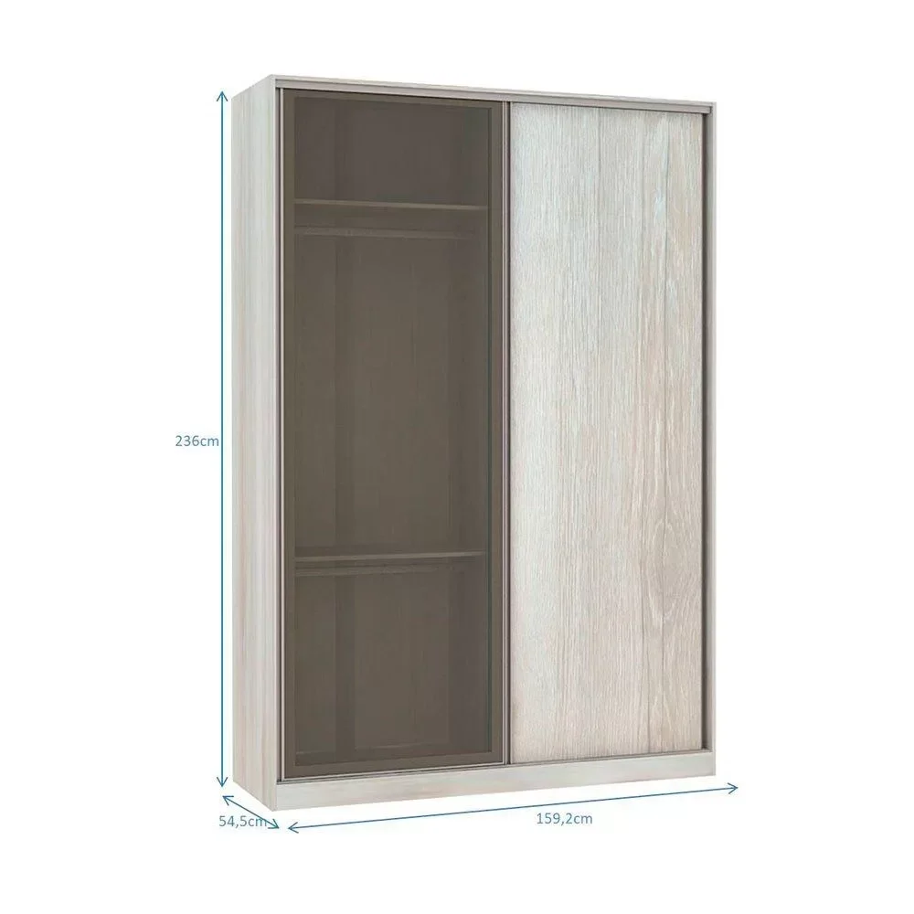 Ver imagem 3 de Guarda-Roupa Solteiro Luciane 2 Portas de Correr 3 Gavetas Prime Plus 159 cm Alumínio com Espelho Re