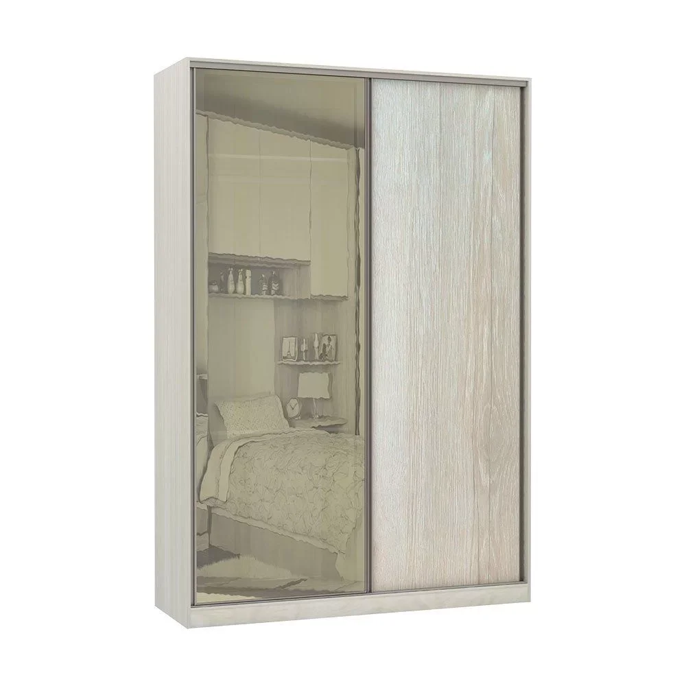 Ver imagem 1 de Guarda-Roupa Solteiro Luciane 2 Portas de Correr 3 Gavetas Prime Plus 159 cm Alumínio com Espelho Re