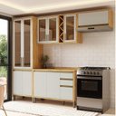 Ver imagem 1 de Armário de Cozinha Compacta Modulada 4 Peças 10 Portas com Vidro e Tampo 100% MDF Barbados Espresso Móveis Bege/Amêndoa/Off White