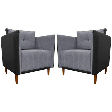 Kit 2 Poltronas Decorativa para Sala Recepção Consultório Aviv Luxo Corino e Linho
