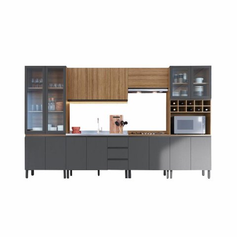 Cozinha Modulada Completa Cambará Quiditá 7 Peças Marrom Grafite