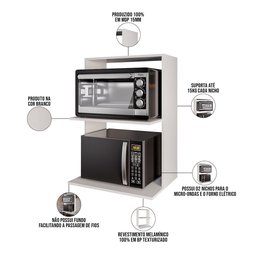 Suporte Aéreo para Micro-ondas Forno 60x40cm Laura M05 Branco - Inoviza - 4