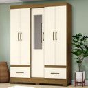 Ver imagem 1 de Guarda-Roupa Casal com Espelho B60 5 Portas e 2 Gavetas Briz Nature/Off White - Henn