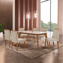 Ver imagem 1 de Conjunto Sala de Jantar Mesa Paris Madeira Maciça 160x90cm Tampo Retângular Vidro Off White com 6 Ca