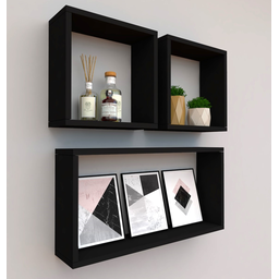 Kit com 3 Nichos Decoração para Quarto Preto Retangular - 2