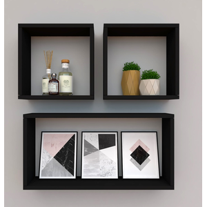 Kit com 3 Nichos Decoração para Quarto Preto Retangular