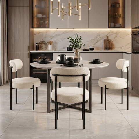 Cadeira Sala de Jantar Margara Kit 4 em Aço Preto Bouclê Ted D03 - D'Rossi